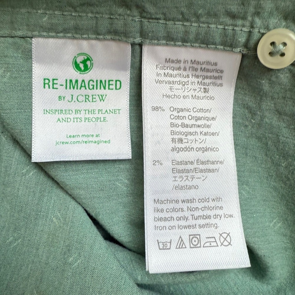 J.Crew Mens Slim Secret Wash Stretch Shirt Green Dash Print AM362 Size M - Picture 4 of 9